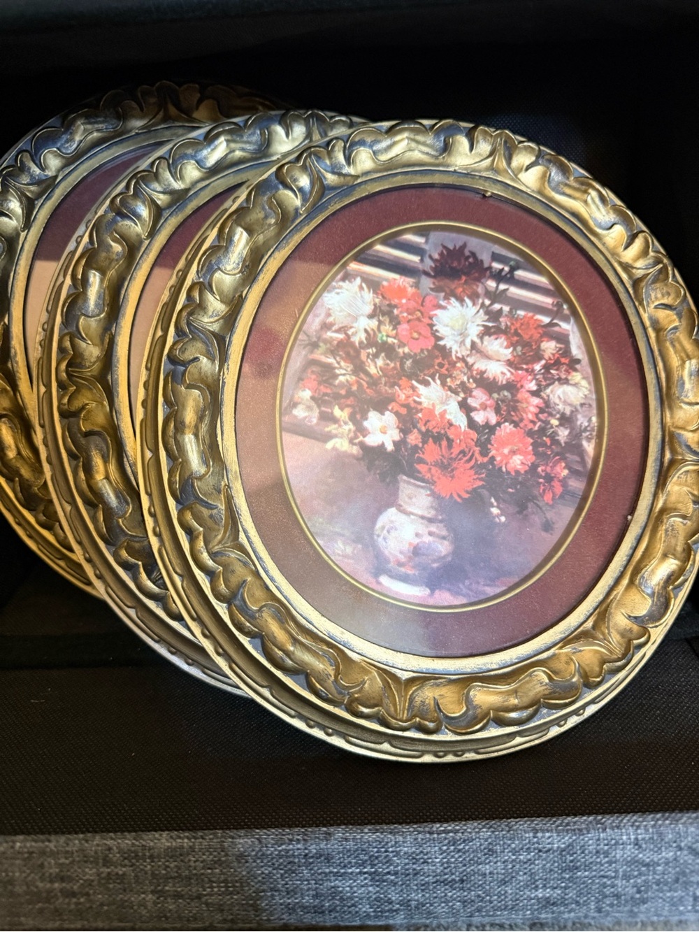 Vintage oval gold frame floral prints set of 3 flower bouquets wall art #OSP